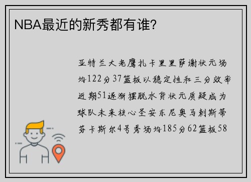 NBA最近的新秀都有谁？